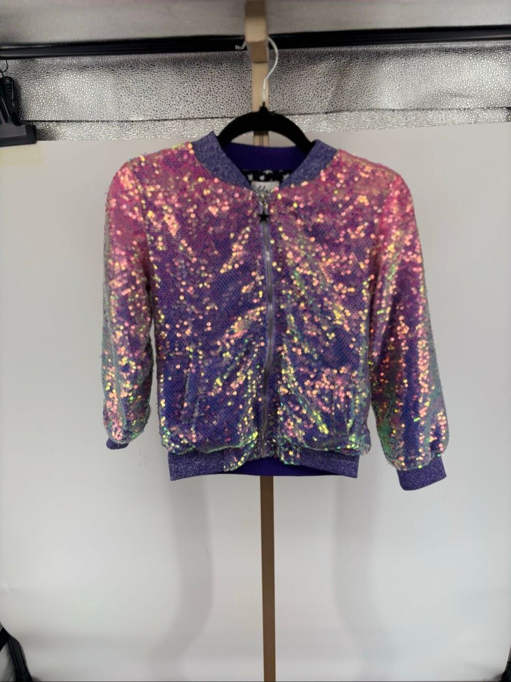 LOLA + THE BOYS Girls Magic Mermaid Sequin Bomber Jacket Size 8 Rainbow